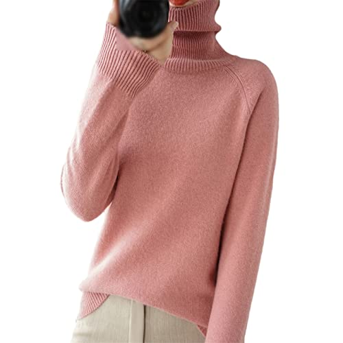 Kelsiop Winter Kaschmir Pullover Damen Rollkragen Strickpullover Langarm Weich Warm Bottoming Shirt, hellrot, XL von Kelsiop