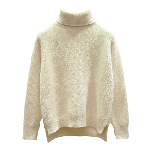 Lose Strickpullover Damen Pullover Elegant Kaschmir Pullover Rollkragen Winter Oversized Langarm Oberteil, cremeweiß, XL von Kelsiop
