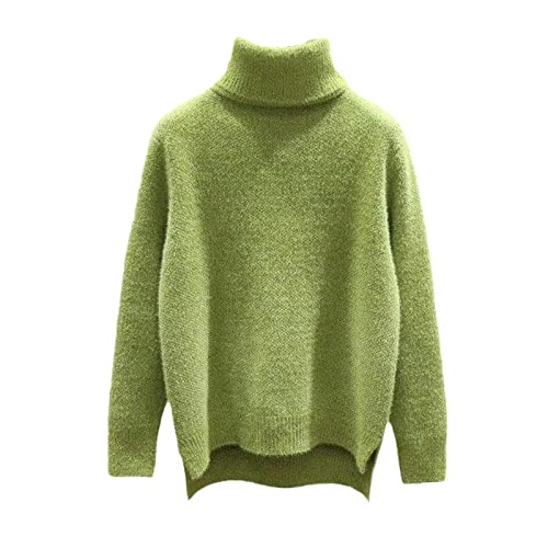 Lose Strickpullover Damen Pullover Elegant Kaschmir Pullover Rollkragen Winter Oversized Langarm Oberteil, grün, L von Kelsiop