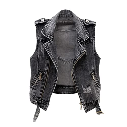 Mode Denim Weste Damen Frühling und Herbst Ärmellos All-Match Top Kurze Jacke Übergröße Grau Denim Weste, dunkelgrau, 46 von Kelsiop
