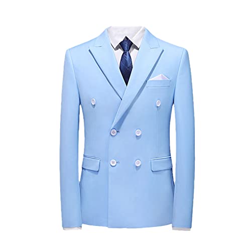 Zweireihiger Herren-Blazer, einfarbig, Business, formelle Hochzeit, schlanker Blazer, Übergröße, Smoking, lässiger Blazer, himmelblau, L von Kelsiop