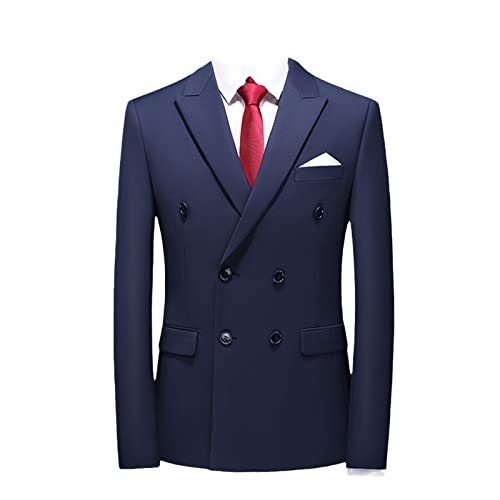 Zweireihiger Herren-Blazer, einfarbig, Business, formelle Hochzeit, schlanker Blazer, Übergröße, Smoking, lässiger Blazer, marineblau, XXXL von Kelsiop