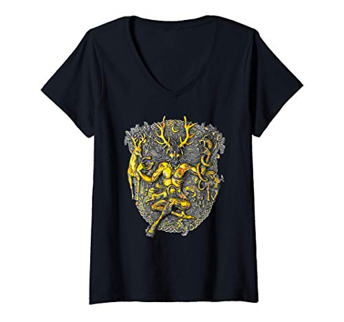 Damen Cernunnos Hirsch Gehörnter keltischer Gott T-Shirt mit V-Ausschnitt Damen Cernunnos Hirsch Gehörnter keltischer Gott T-Shirt mit V-Ausschnitt von Keltische Götter und Göttinnen