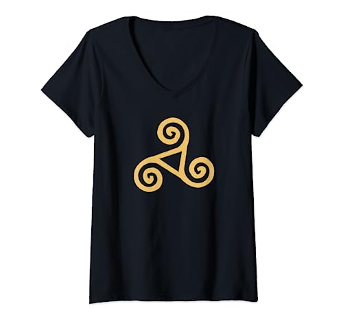 Damen Trisquel, keltisches Symbol für Mann und Frau T-Shirt mit V-Ausschnitt Damen Trisquel, keltisches Symbol für Mann und Frau T-Shirt mit V-Ausschnitt von Keltische Symbole Mona