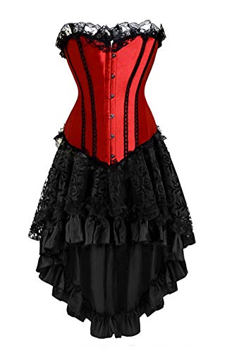 Kelvry Damen Burlesque Corsage Top Corsagenkleid Lang Schwarz Spitze Rock von Kelvry