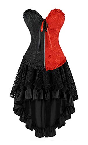 Kelvry Damen Burlesque Corsage Top Corsagenkleid Lang Schwarz Spitze Rock von Kelvry