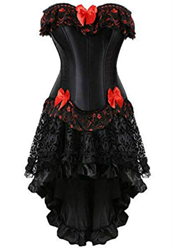 Kelvry Damen Burlesque Corsage Top Corsagenkleid Lang Schwarz Spitze Rock von Kelvry