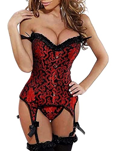 Kelvry Damen Gothic Vollbrust Korsett Taille Corsagen mit Suspenders Übergrößen von Kelvry