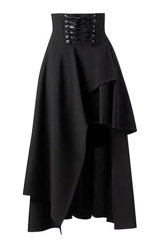 Kelvry Damen Steampunk Gothic Kleid Kostüm Vintage Mehrschichtiger Chiffonrock Übergröße Schwarz, schwarz 2, 34-36 von Kelvry