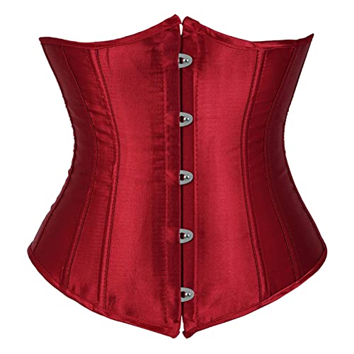 Kelvry Damen-Taillenmieder aus Satin, Schnürung, Bustier, Unterbrustkorsett, Weinrot -1, 6-8 von Kelvry