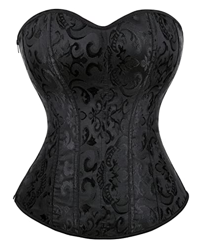 Kelvry Damen Übergröße Gothic Taille Cincher Lace up Knochen Überbrust Korsett Bustier Bodyshaper Top, Schwarz , 14-16 von Kelvry