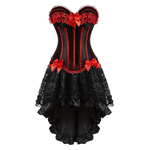 Kelvry Damen Vollbrust Corsagenkleid Korsett Karneval Asymmetrischer Lange Steampunk Rock von Kelvry