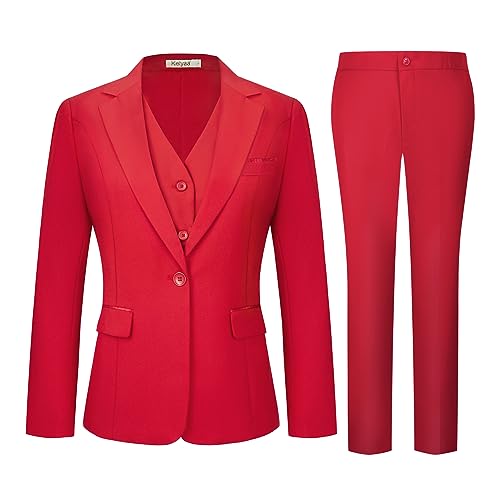 Kelyaa Damen 3-teiliger Anzug Lady Business Casual Büro One Button Slim Fit Blazer Jacke Weste Hosen Set, Rot/Ausflug, einfarbig (Getaway Solids), XX-Large von Kelyaa