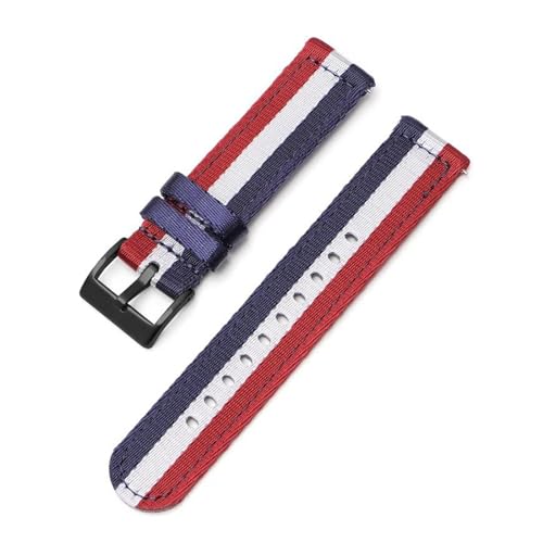 KemEng 20/22mm Nylon Uhrengurt Sport Ersatzband Armband, Blau weiß Rot 2, 22mm von KemEng