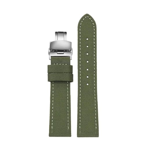 KemEng Nylon Canvas Uhrengurt 18-24mm NATO Uhr Band für Männer und Frauen, Grüne Silberklappschnalle, 19mm von KemEng