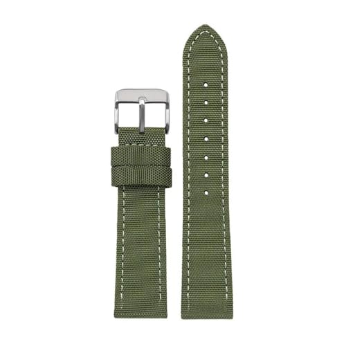 KemEng Nylon Canvas Uhrengurt 18-24mm NATO Uhr Band für Männer und Frauen, Grüne Silbernadelschnalle, 19mm von KemEng