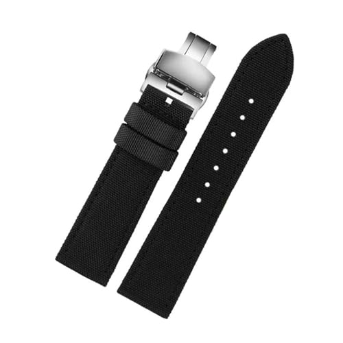 KemEng Nylon Canvas Uhrengurt 18-24mm NATO Uhr Band für Männer und Frauen, Schwarze Silberklappschnalle, 19mm von KemEng