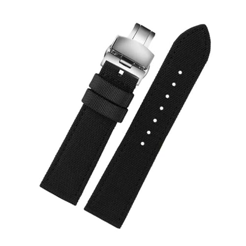 KemEng Nylon Canvas Uhrengurt 18-24mm NATO Uhr Band für Männer und Frauen, Schwarze Silberklappschnalle, 21mm von KemEng