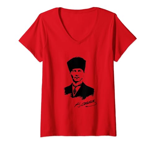 Damen Mustafa Kemal Atatürk T-Shirt Vater der Türkei Schwarz Fez T-Shirt mit V-Ausschnitt Damen Mustafa Kemal Atatürk T-Shirt Vater der Türkei Schwarz Fez T-Shirt mit V-Ausschnitt von Kemal Atatürk Shirts