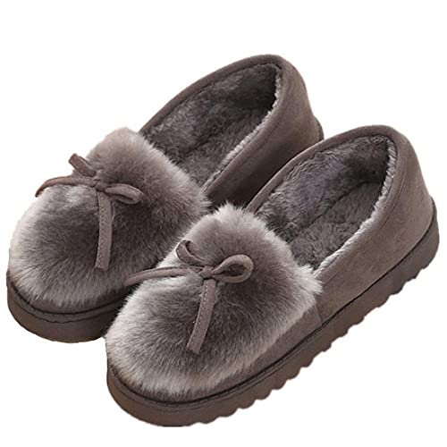 Sisttke Damen Winter Plüsch Hausschuhe Komfort Warme Home rutschfeste Pantoffeln Weiche Fellschuhe Slippers,Grau-D,39 EU von Sisttke