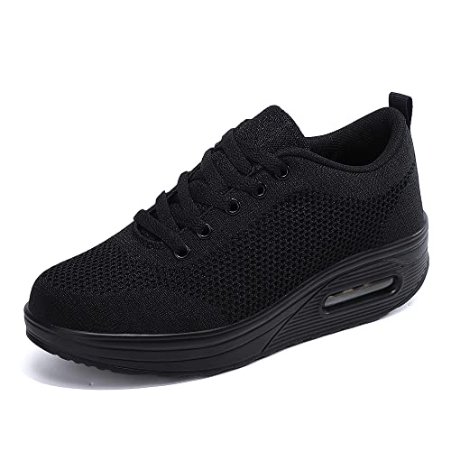 Sisttke Turnschuhe Damen Outdoor Leicht Atmungsaktive Plateau Straßenlaufschuhe Freizeitschuhe Sportschuhe Mesh Laufschuhe Sneaker,Vollschwarz-911,37 EU von Sisttke