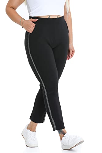 Damen Hosen elegant Stoffhose Damen elegant Hose Damen elegant Damenhose mit Gummizug stretch hose damen schwarze hose damen elegant schlupfhose damen schwarz Damen hose Schwarz Streifen 3XL von Kendindza Collection