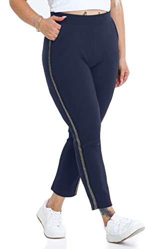 Damen Hosen elegant Stoffhose Damen elegant Hose Damen elegant Damenhose mit Gummizug stretch hose damen schwarze hose damen elegant schlupfhose damen schwarz Damen hose schwarz Blau Streifen 3XL von Kendindza Collection