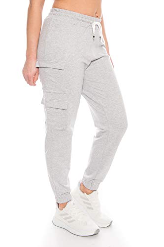 Damen Jogging Hose Jogginghose High Waist Baumwolle lang freizeithose Trainingshose Joggpants fitnesshose Jogpant stretch Sporthose Yogahose Jogger Yoga sport sexy Cargohose cargo-joggers Grau L von Kendindza Collection