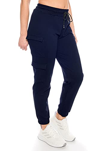 Damen Jogging Hose Jogginghose High Waist Baumwolle lang freizeithose Trainingshose Joggpants fitnesshose Jogpant stretch Sporthose Yogahose Jogger Yoga sport sexy Cargohose cargo-joggers (Blau, M, m) von Kendindza Collection