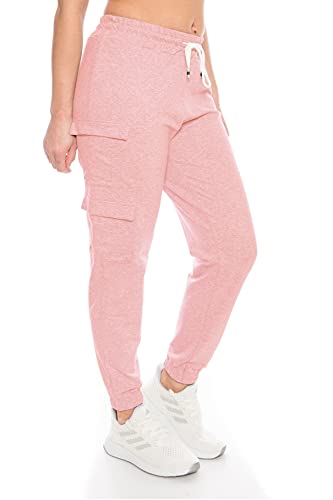 Damen Jogging Hose Jogginghose High Waist Baumwolle lang freizeithose Trainingshose Joggpants fitnesshose Jogpant stretch Sporthose Yogahose Jogger Yoga sport sexy Cargohose cargo-joggers (Rosa, L, l) von Kendindza Collection