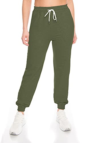 Damen Jogginghose Baumwolle Jogging Hose High Waist Damen Sporthose lang freizeithose Trainingshose Joggpants damenhose fitnesshose Jogpant stretch gummizug Jogger Frauen Yoga sport sexy (Khaki, L) von Kendindza Collection