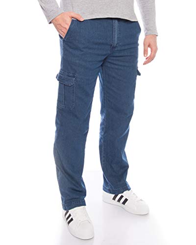 Herren Freizeithose Cargohose Jeanshose Bundhose Schlupfhose Baumwollhose Herrenhose lang Regular fit Bauwolle Gummizug Männer Tasche Arbeitshose Bund Kurzgröße Loose Stretchhose Hose Cargo Blau XL von Kendindza Collection