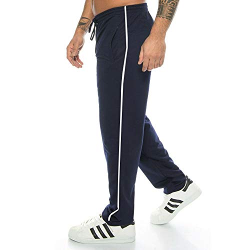 Herren Männer Jogginghose Baumwolle Freizeithose trainingshose sporthose men Gym Jogging Hose Jogger lang sport kurzgröße Training ohne bündchen baumwollhose Innen-fleece Herrenhose Blau L von Kendindza Collection