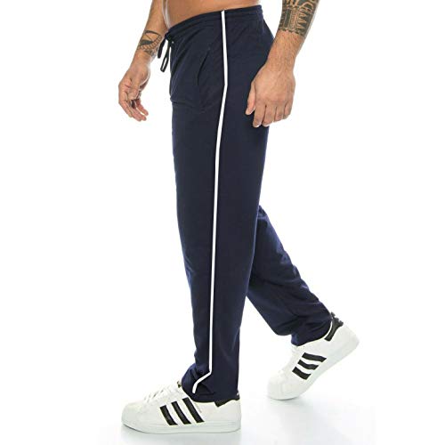 Herren Männer Jogginghose Baumwolle Freizeithose trainingshose sporthose men Gym Jogging Hose Jogger lang sport kurzgröße Training ohne bündchen baumwollhose Innen-fleece Herrenhose Blau M von Kendindza Collection