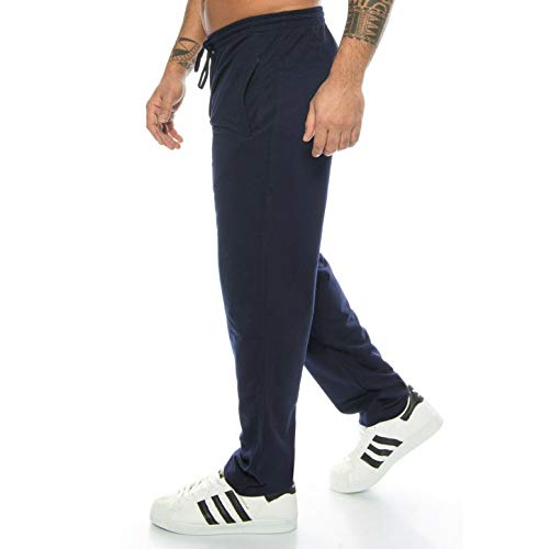 Herren Männer Jogginghose Baumwolle Freizeithose trainingshose sporthose men Relaxhose Jogging Hose Jogger lang sport kurzgröße Training ohne bündchen baumwollhose Fitness-Hose Herrenhose (Blau, M) von Kendindza Collection