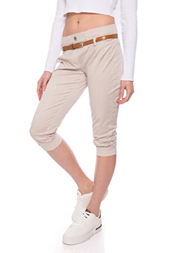 Kendindza 3/4 Hose Chino Shorts Damen Sommer Caprihose Damen Sommer Stretch Damen Caprihose 3/4 Beige XL von Kendindza Collection