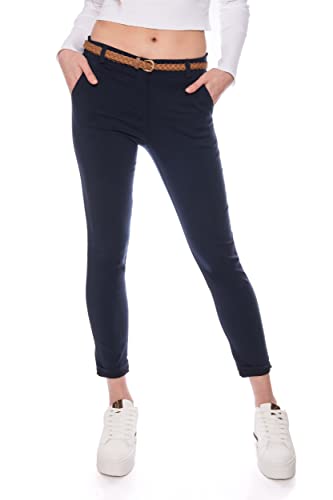 Kendindza Chino Damen Hose Stretch mit Gürtel Stoffhose Damen elegant lang (L, Blau) von Kendindza Collection