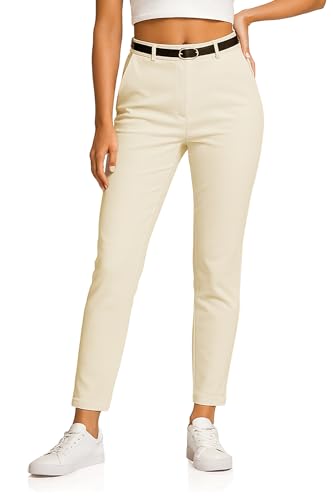 Kendindza Chino Damen Hose Stretch mit Gürtel Stoffhose Damen elegant lang Stretchhose weiches Material Beige XL von Kendindza Collection
