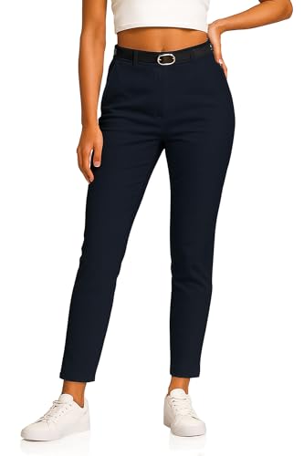 Kendindza Chino Damen Hose Stretch mit Gürtel Stoffhose Damen elegant lang Stretchhose weiches Material Blau M von Kendindza Collection