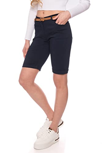 Kendindza Chino Shorts Damen Kurze Bermuda Shorts Damen Knielang Kurze Hose Damen Sommer Shorts Damen Sommer elegant (M, Blau) von Kendindza Collection