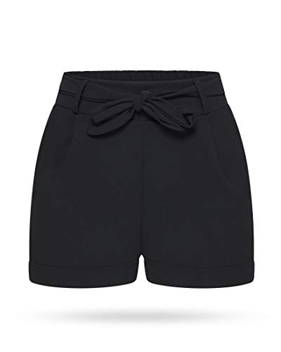 Kendindza Collection Damen Sommer Shorts Kurze Hose mit Schleife zum binden Bermuda Uni-Farben, L-XL, Schwarz von Kendindza Collection