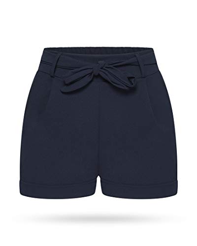 Kendindza Collection Damen Sommer Shorts Kurze Hose mit Schleife zum binden Bermuda Uni-Farben, S-M, Blau von Kendindza Collection