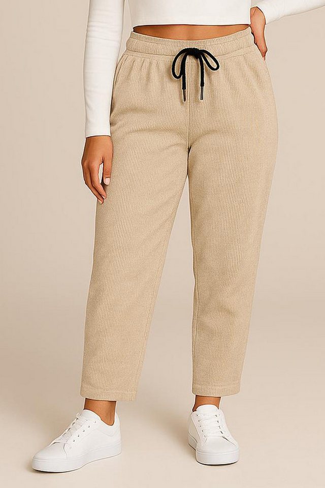 Kendindza Collection Jogger Pants Damen Cordhose Optik Hose Jogg-Pants elegant Stoffhose Stretch elastischer Stoff, weich mit Gummibund von Kendindza Collection