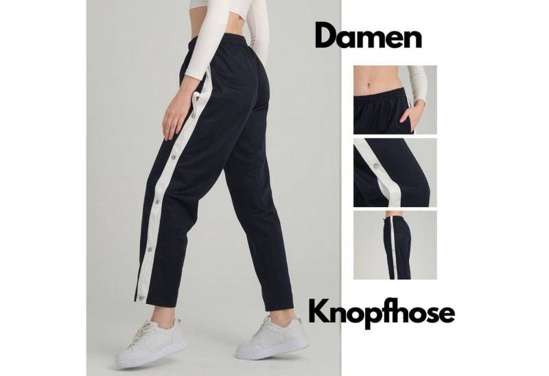 Kendindza Collection Jogginghose Knopfhose Jogginghose mit Druckknöpfen Sporthose Damen Relaxhose Tunnelzug Gummibund Streifen Knöpfe von Kendindza Collection