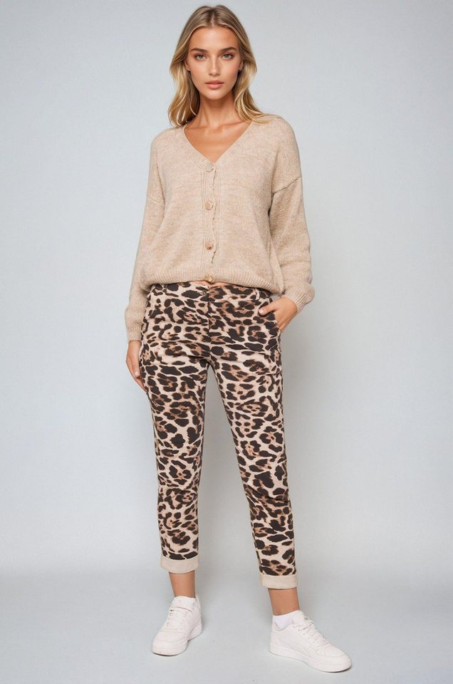 Kendindza Collection Stretch-Hose Damen Leo Print Hose elegant Leopardenmuster Stoffhose Stretch Animalprint Leoprint Leo Stretch von Kendindza Collection
