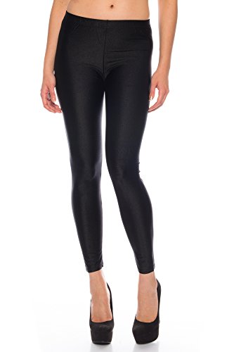 Kendindza Damen Glanz Wetlook Elastisch Stretch Legging Leggings High Waist mit Tasche (L, Schwarz) von Kendindza Collection