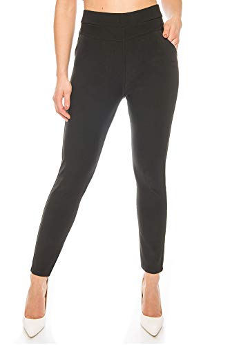 Kendindza Damen-Hose Leggings High-Waist Blickdicht | elastischer Dehnbund | Stretch-Hose mit Hochbund | Stoff-Hose edel & elegant (Schwarz, XL) von Kendindza Collection