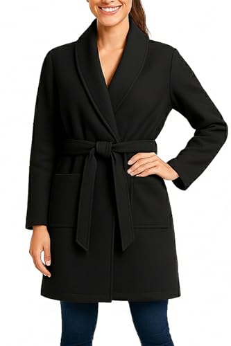 Kendindza Damen Mantel Trenchcoat mit Gürtel OneSize Lang und Kurz (OneSize, Schwarz Kurz) von Kendindza Collection