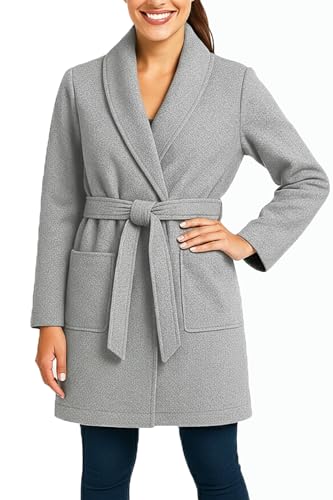 Kendindza Damen Mantel Trenchcoat mit Gürtel Onesize Lang und Kurz (Onesize, Hellgrau Kurz) von Kendindza Collection