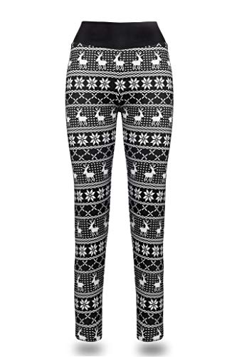 Kendindza Damen Rentier Norweger-Muster Thermo-Leggings gefüttert mit Innen-Fleece Eiszapfen Motiv Blickdicht CA-L-001 DEER L/XL von Kendindza Collection